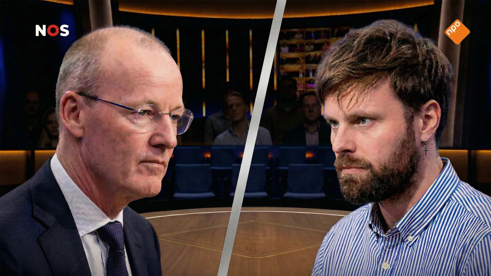 Tim Hofman en Klaas Knot tijdens het debat op Op1